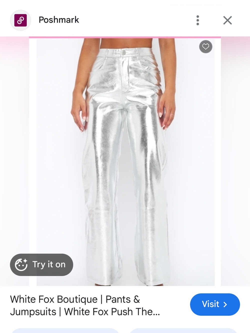 White Fox Boutique Metallic Silver High-Waist Wide Leg Pants